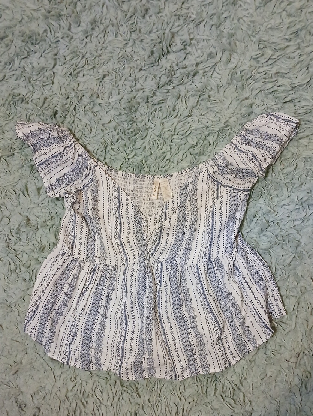 Japna White and Blue Striped Peplum Crop Top